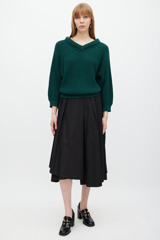 Lemaire Green Cable Knit V-Neck Sweater