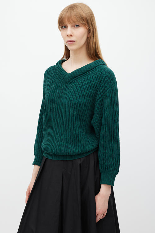 Lemaire Green Cable Knit V-Neck Sweater