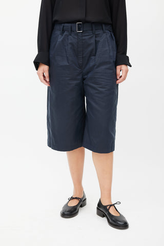 Lemaire Navy Belted Silk Short