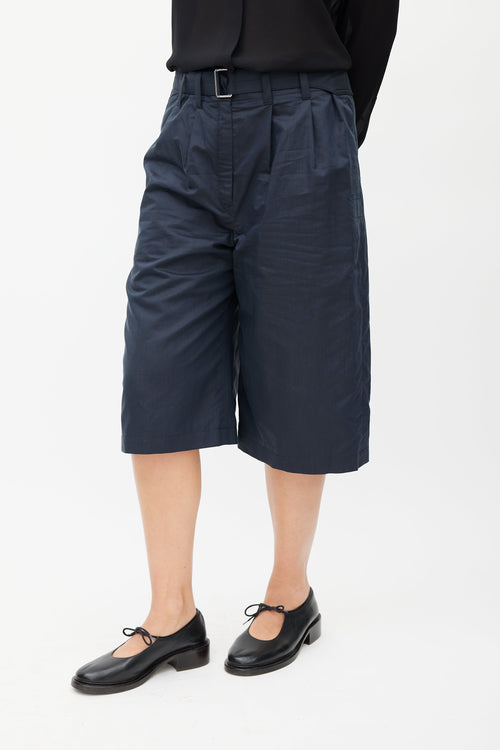 Lemaire Navy Belted Silk Short