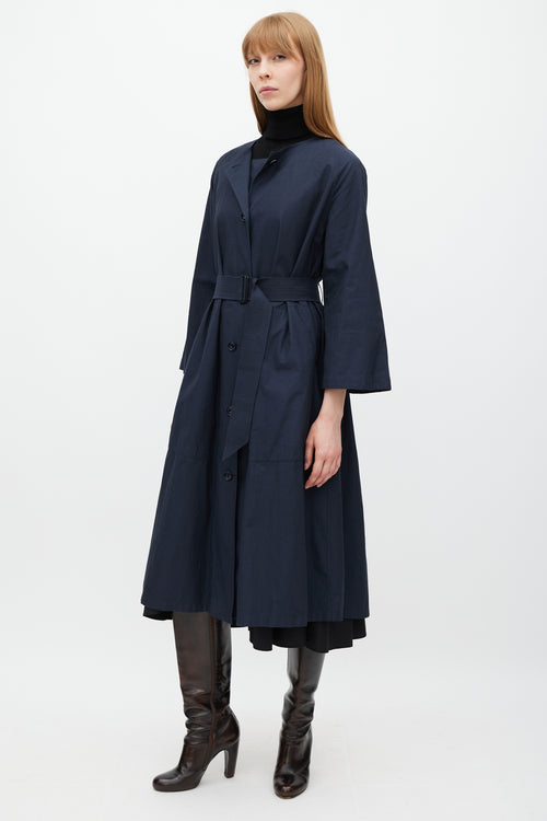 Lemaire Navy Double Placket Belted Dress