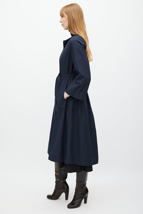 Lemaire Navy Double Placket Belted Dress