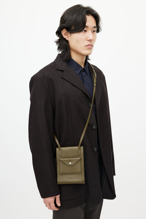 Lemaire Brown Enveloppe With Strap Leather Pouch