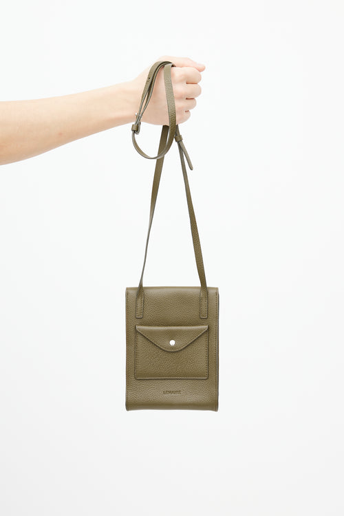 Lemaire Brown Enveloppe With Strap Leather Pouch