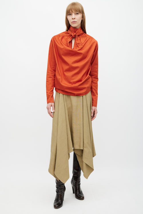 Lemaire Orange Cotton Tie Neck Top