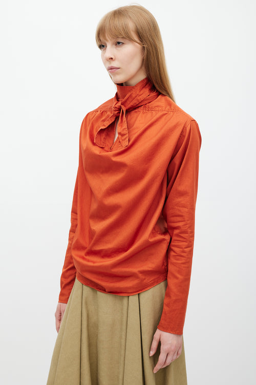 Lemaire Orange Cotton Tie Neck Top