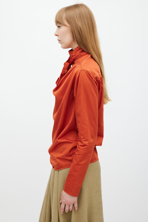 Lemaire Orange Cotton Tie Neck Top