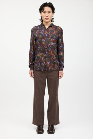 Lemaire Red 
Multicolour Marbled Pattern Shirt