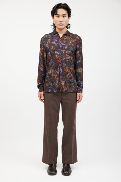 Lemaire Red 
Multicolour Marbled Pattern Shirt