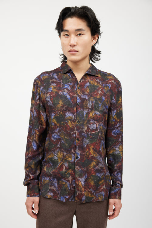 Lemaire Red 
Multicolour Marbled Pattern Shirt