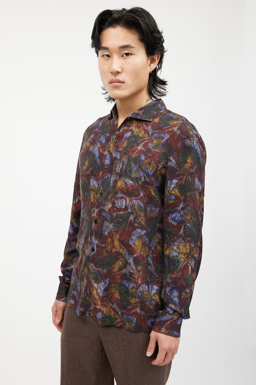 Lemaire Red 
Multicolour Marbled Pattern Shirt