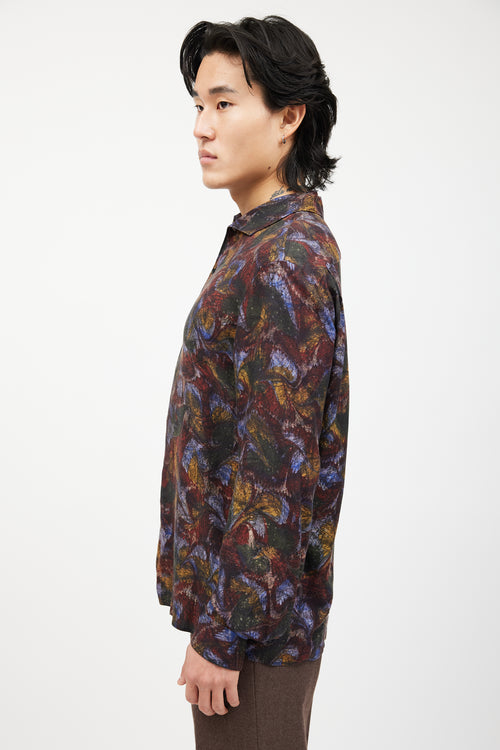 Lemaire Red 
Multicolour Marbled Pattern Shirt