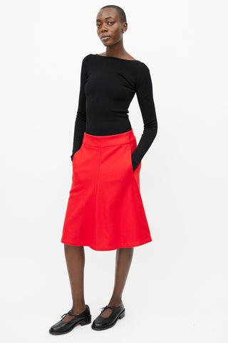 Lemaire Red Wool Skirt