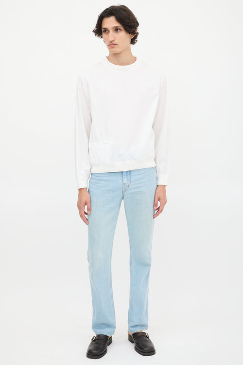 Lemaire White Cotton Zip Pocket Crewneck