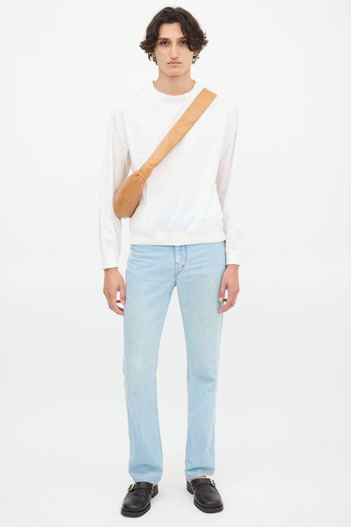 Lemaire White Cotton Zip Pocket Crewneck