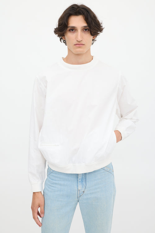 Lemaire White Cotton Zip Pocket Crewneck