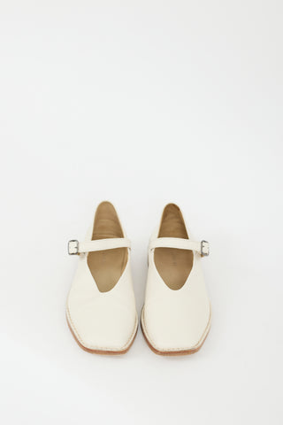 Lemaire White Leather Buckle Ballerina Flat