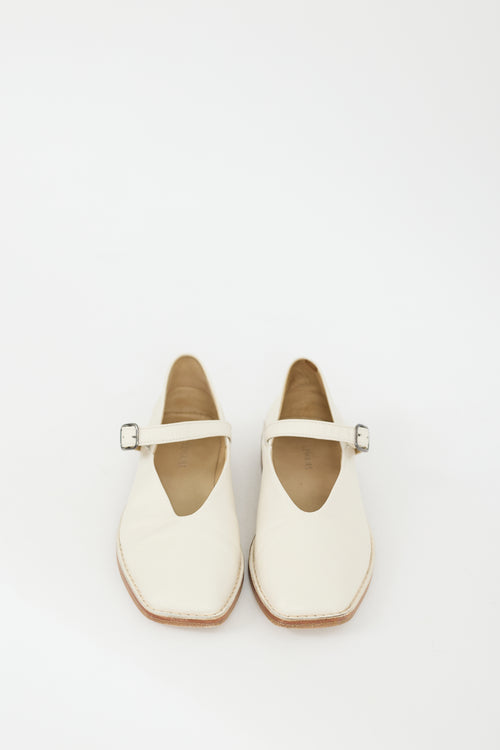 Lemaire White Leather Buckle Ballerina Flat