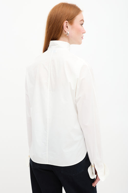 Lemaire White Mock Neck Button Up Shirt