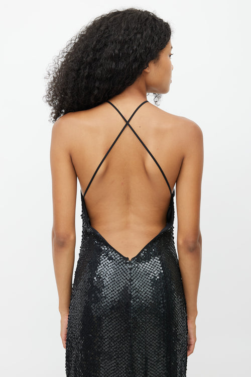 Lida Baday Black Sequin Halter Gown