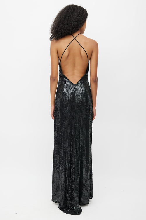 Lida Baday Black Sequin Halter Gown