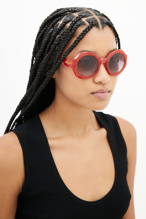 Linda Farrow x Dries Van Noten Red Round Sunglasses