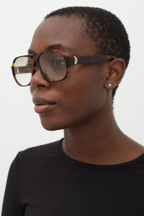 Linda Farrow X COS Brown Marbled Flight Aviator Sunglasses