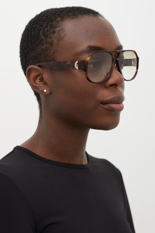 Linda Farrow X COS Brown Marbled Flight Aviator Sunglasses