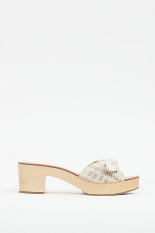 Loeffler Randall Beige Cotton 
Wooden Mule