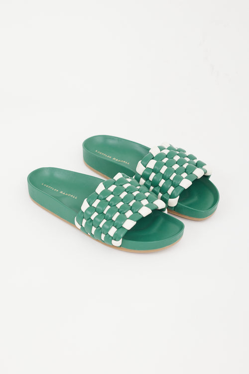 Loeffler Randall Green 
White Sonnie Woven Slide