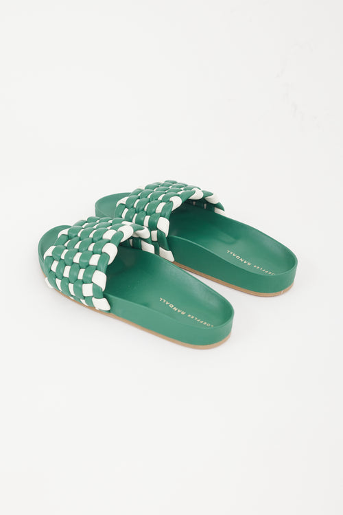 Loeffler Randall Green 
White Sonnie Woven Slide