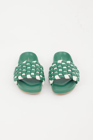 Loeffler Randall Green 
White Sonnie Woven Slide