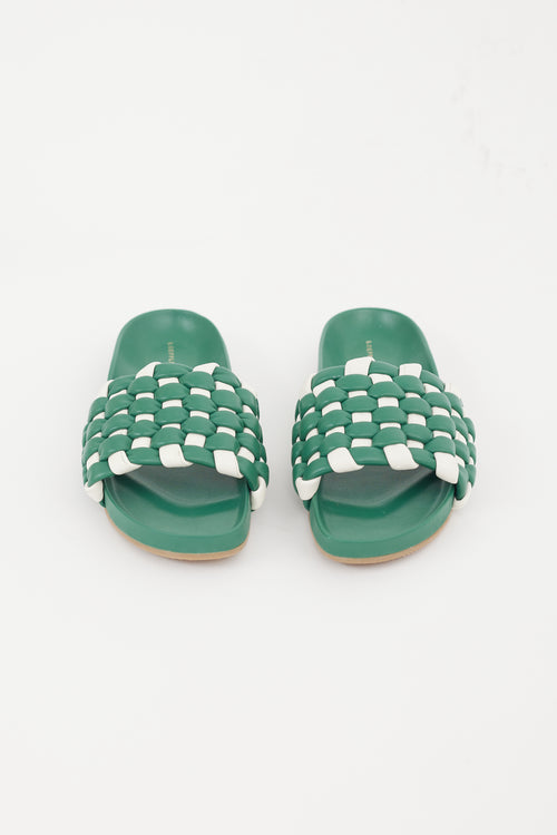 Loeffler Randall Green 
White Sonnie Woven Slide