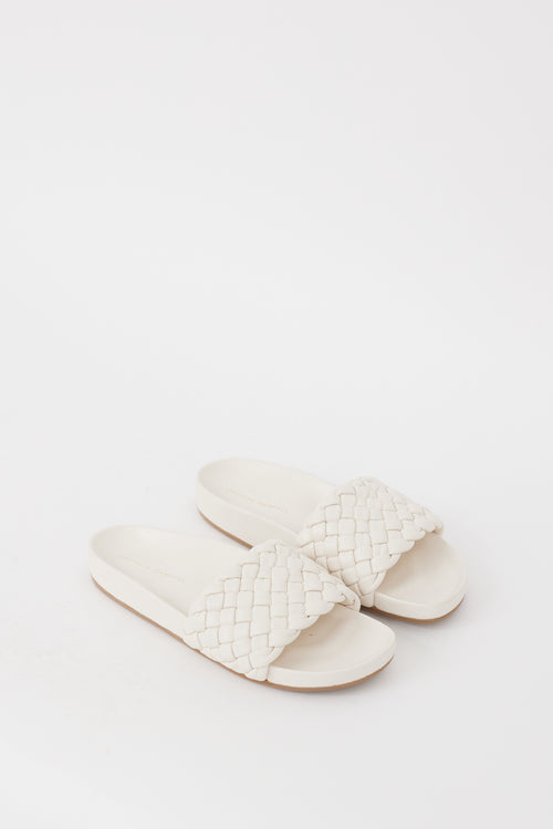 Loeffler Randall White Leather Woven Sonnie Slide