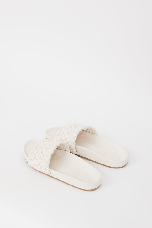 Loeffler Randall White Leather Woven Sonnie Slide