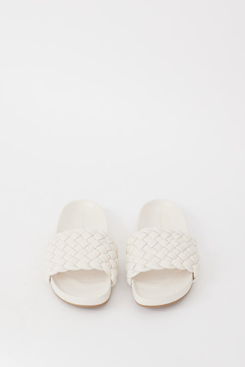 Loeffler Randall White Leather Woven Sonnie Slide