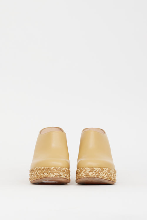 Loewe Beige Leather 
Raffia Terra Platform Mule