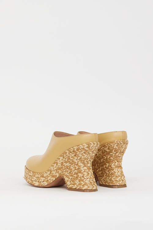 Loewe Beige Leather 
Raffia Terra Platform Mule