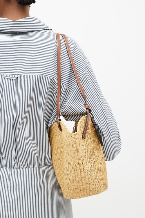 Loewe Brown Raffia Small Shell Bag