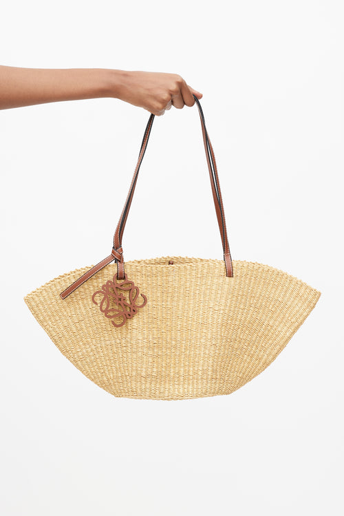 Loewe Brown Raffia Small Shell Bag