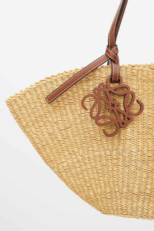 Loewe Brown Raffia Small Shell Bag