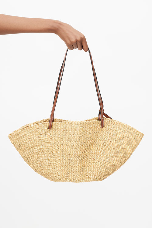 Loewe Brown Raffia Small Shell Bag