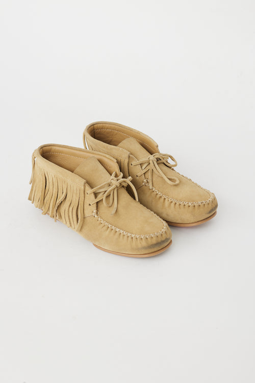 Loewe Beige Suede Fringe Moccasins