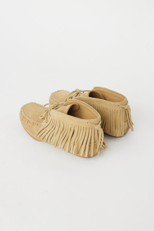 Loewe Beige Suede Fringe Moccasins