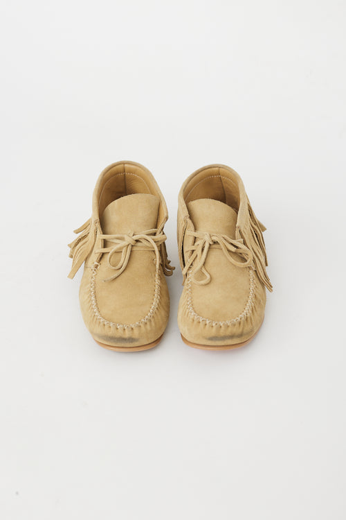 Loewe Beige Suede Fringe Moccasins