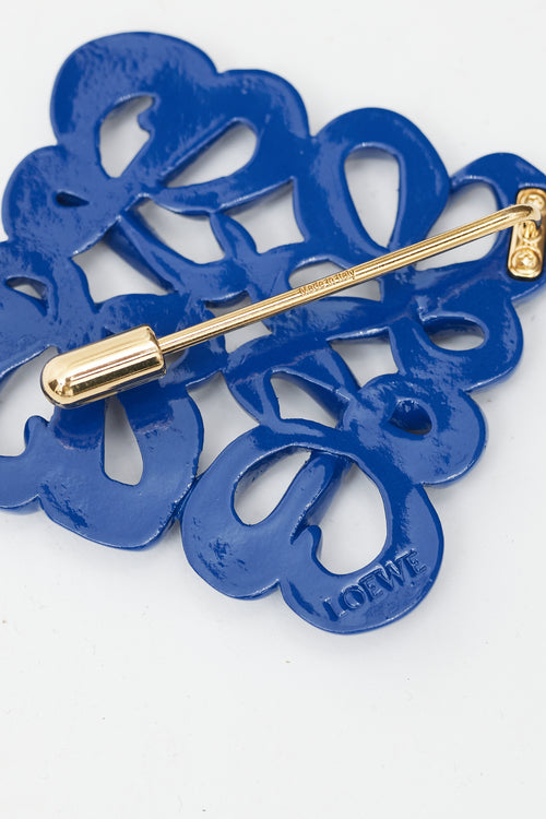 Loewe Blue 
Gold Enamel Logo Brooch