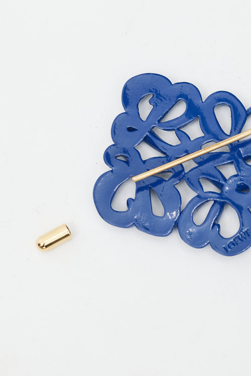 Loewe Blue 
Gold Enamel Logo Brooch