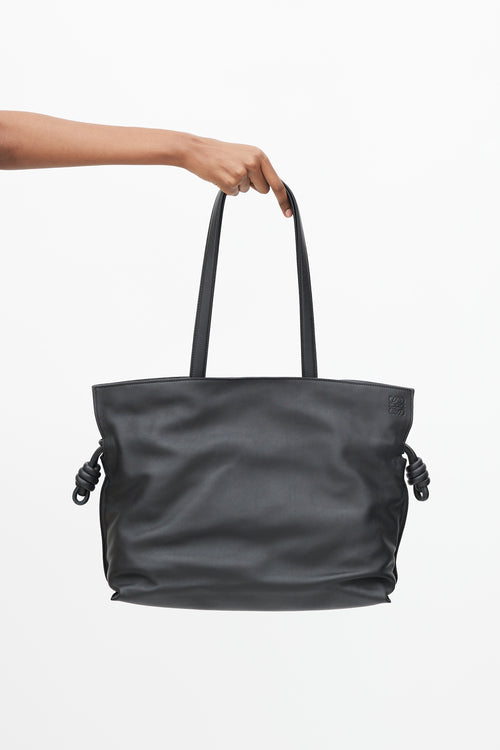 Loewe Black Leather Large Flamenco Clutch Tote Bag