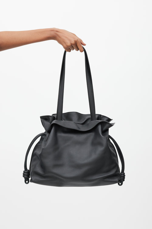 Loewe Black Leather Large Flamenco Clutch Tote Bag