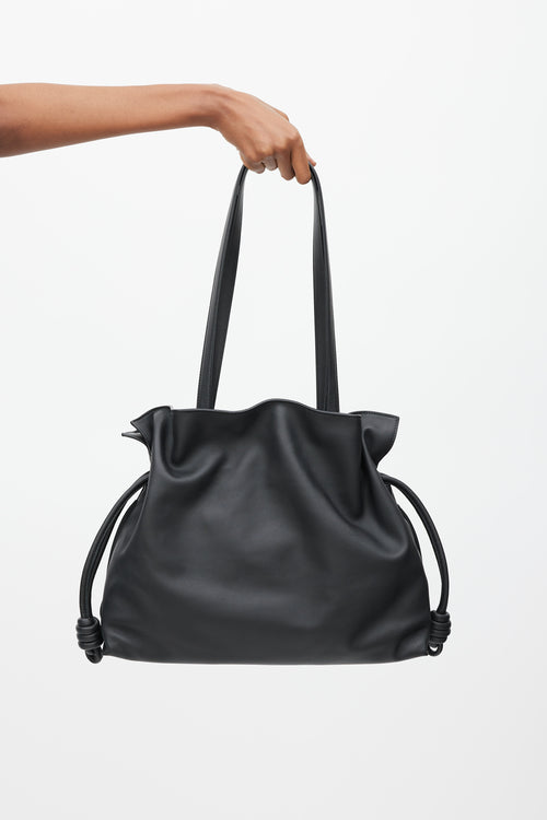 Loewe Black Leather Large Flamenco Clutch Tote Bag